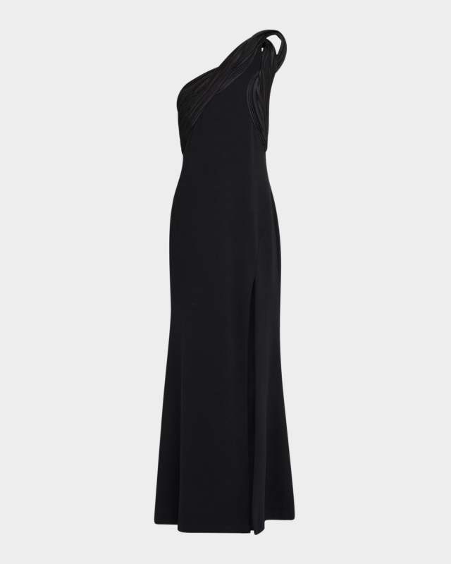 One-Shoulder Knit Crepe Gown